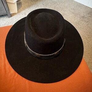 Black Wide-Brim Hat with Silver Band